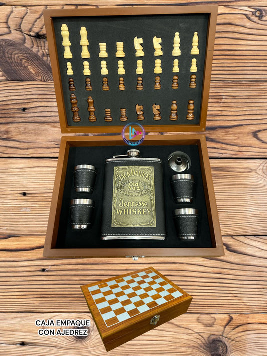 Licorera Wiskera De Lujo Set Madera 8oz