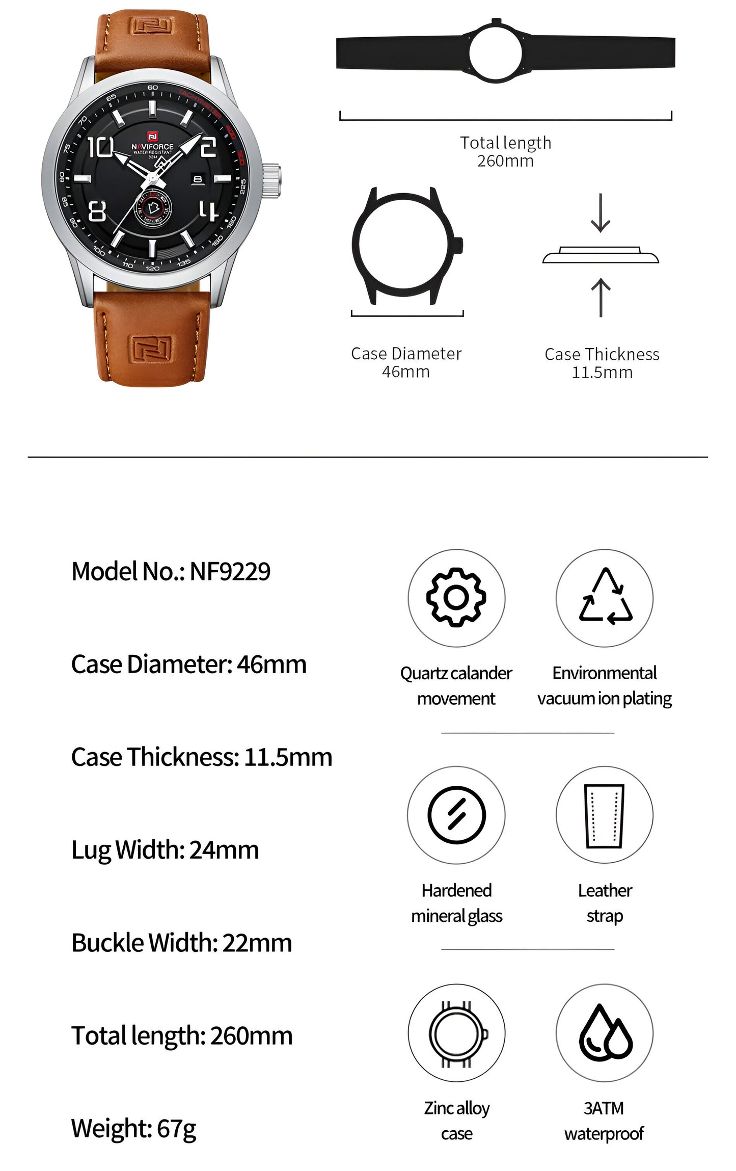 Reloj Naviforce Casual Nf9229 Cuero Homb